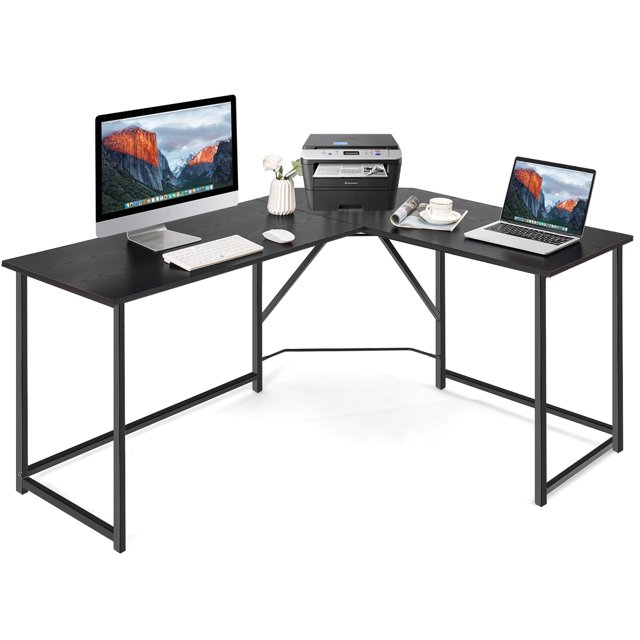 Costway 58"x 47" L Shaped Corner Computer Desk Home Office Workstation Black