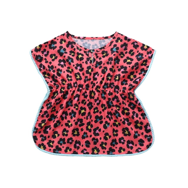 Kmbangi Robe de Plage pour Filles Tout-Petits Col Rond Manches Chauve-Souris Courtes une Pièce Été Décontracté Style Ample 0-5T