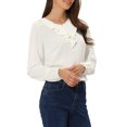 thumbnail image 4 of INSPIRE CHIC Women's Ruffle Neck Long Sleeve Blouse Shirts M White-Solid, 4 of 6