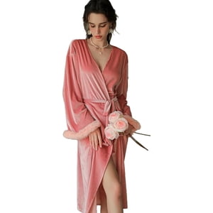 Robe de velours pour femmes Faux Fur Trim Long Sleeve Robe de mariée Robe de nuit de luxe Robe de mariage Robes de mariée 2025
