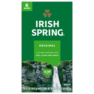 Irish Spring Original Deodorant Bar Soap for Men, With Flaxseed Oil, 104.8 g Bar (6 Bars)