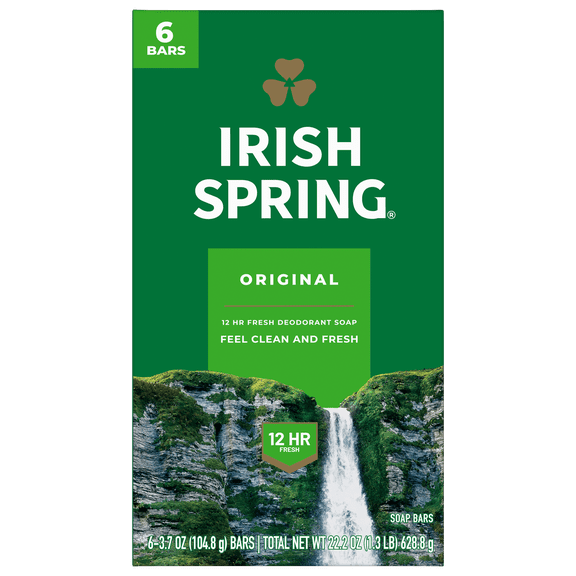 Irish Spring Original Deodorant Bar Soap for Men, With Flaxseed Oil, 104.8 g Bar (6 Bars)