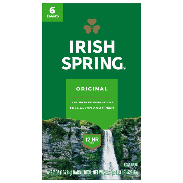Irish Spring Original Deodorant Bar Soap for Men, With Flaxseed Oil, 104.8 g Bar (6 Bars)