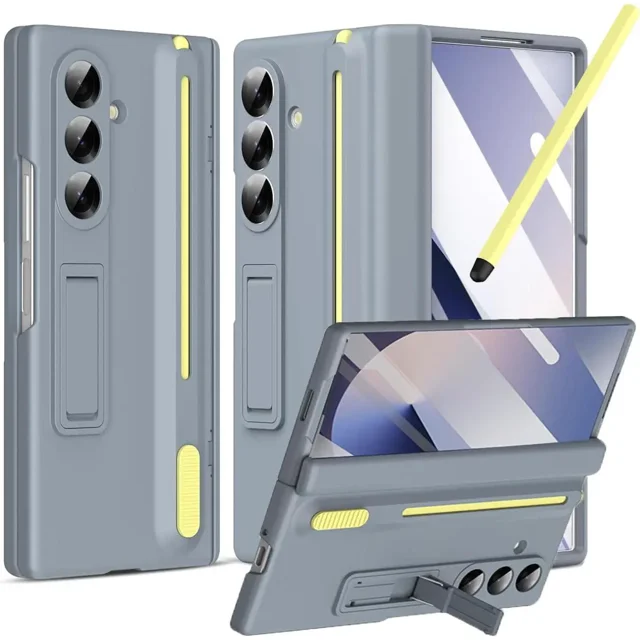 Case for Samsung Galaxy Z Fold 5 with S Pen Holder and Stylus & Invisible Kickstand, Full Body Hinge Built-in Screen Protector Fold5 Phone Cover for Samsung Z Fold 5 Case with S Pen Slot