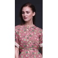 thumbnail image 4 of Bimba Rayon Cabbage Leaves Smocked Waist Printed Gown Maxi Side Slit LadiesDress-Large, 4 of 6