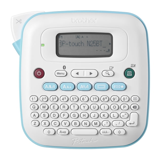 Brother P-touch PT-N25BT Fabricant d'Étiquettes Personnel Connecté avec un design compact Blanc et Bleu Pâle, Clavier QWERTY Complet, Écran LCD monochrome Affichant « P-touch N25BT », et Touches de Fonction pour l'Impression de Ruban d'Étiquette Personnalisable Compatible Bluetooth, Convient à l'Organisation du Bureau et de la Maison.
