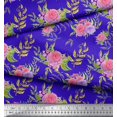 thumbnail image 3 of Soimoi Blue Poly Georgette Fabric Leaves & Rose Floral Printed Fabric 1 Yard 52 Inch Wide, 3 of 5