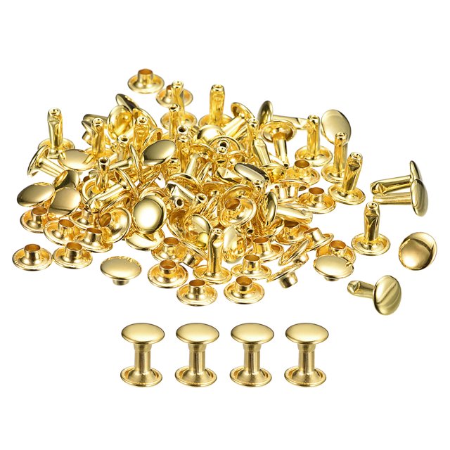Unique Bargains 100 Ensembles de Rivets en Cuir Rivets à Double Calotte 8 mm Hauteur 10 mm Clous Métalliques Rivet, Ton Or