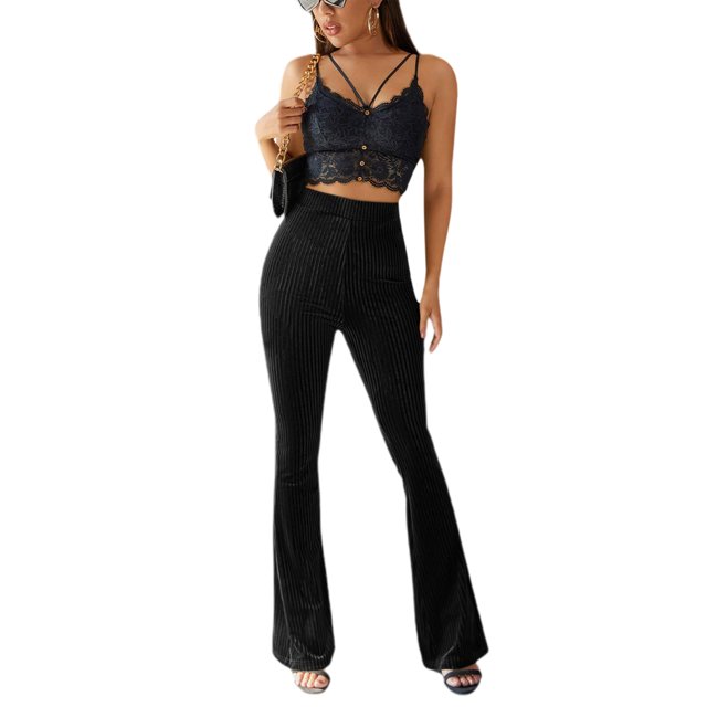 Wangsaura Women's Bootcut Yoga Pants Tummy Control Bootleg Velvet Sweatpants