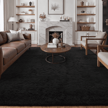 BERTHMEER 5'x7' Black Shag Area Rugs for Living Room Bedroom Office Dorm Fluffy Contemporary Modern Plush Soft Solid Washable Carpets Fuzzy Indoor Rugs