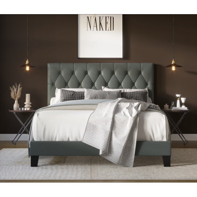 HMD Daisy Queen Upholstered Platform Bed, PU Gray