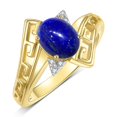thumbnail image 3 of RYLOS Rings for Women 14K Yellow Gold Greek Key Designer Ring 9X7MM Gemstone & Diamond Ring September Lapis Jewelry  Size 7, 3 of 7