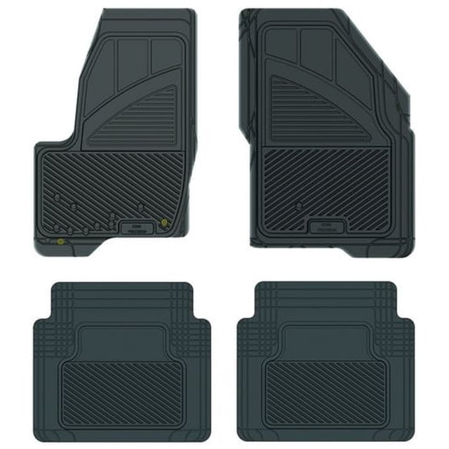 Koolatron Pants Saver Custom Fit 4 Piece Ford (black) 2010+ Taurus car floor mats set with two front mats featuring high border ridges and patented non-slip precision grip zones, plus two rear mats with ribbed surfaces for all-season protection and secure fit.