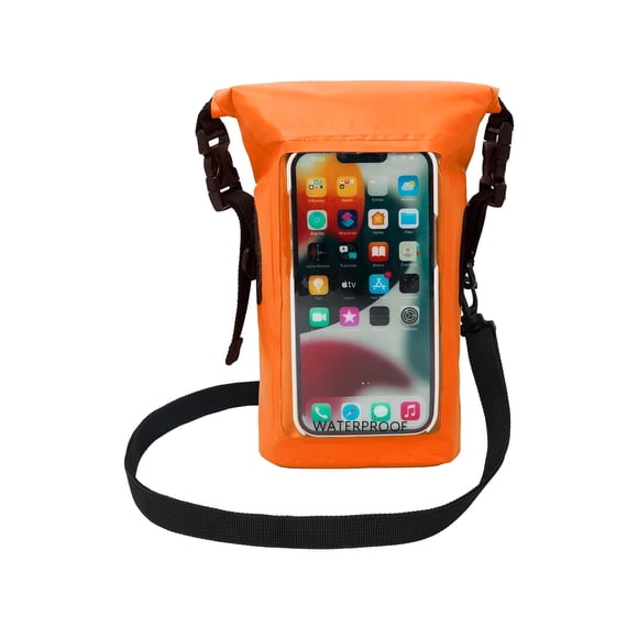 geckobrands Waterproof Phone Tote with 2L Dry Bag and Adjustable Strap - Protect Your Phone and Valuables While on The Go Neon Orange