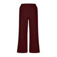 thumbnail image 5 of Yuyuzo Wide Leg Pants for Women High Waist Cotton Linen Drawstring Ruched Solid Color Boho Beach Trousers, 5 of 5
