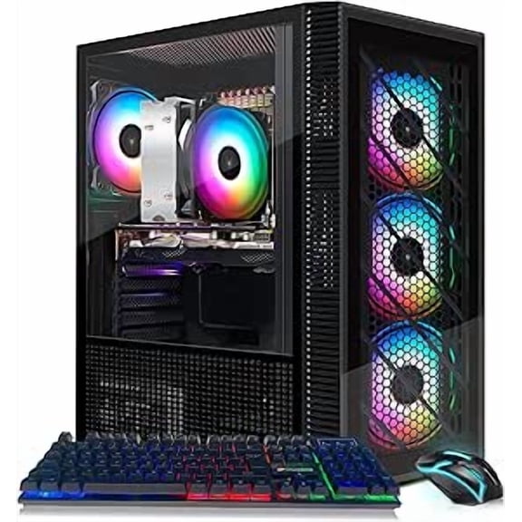 STGAubron Gaming PC Computer Desktop, AMD Ryzen 5 5500 up to 4.2G, Radeon RX 580 8G, 16G DDR4, 1T SSD, WiFi 6, BT 5.2, RGB Fan x4, Windows 11 Home