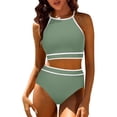 thumbnail image 2 of Penkiiy Swimsuit Set for Women 2 Piece Ribbed High Waisted Bikini Set Sporty Color Block Bathing Suits L Green, 2 of 7