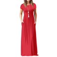thumbnail image 1 of Robe Maxi d'Été à Manches Courtes Unie pour Femmes avec Poche, 1 of 1