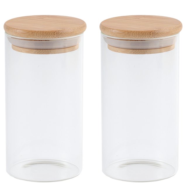 EeaseCA 2pcs Glass Storage Jars Kitchen Sealed Containers with Bamboo Lid (350ML)