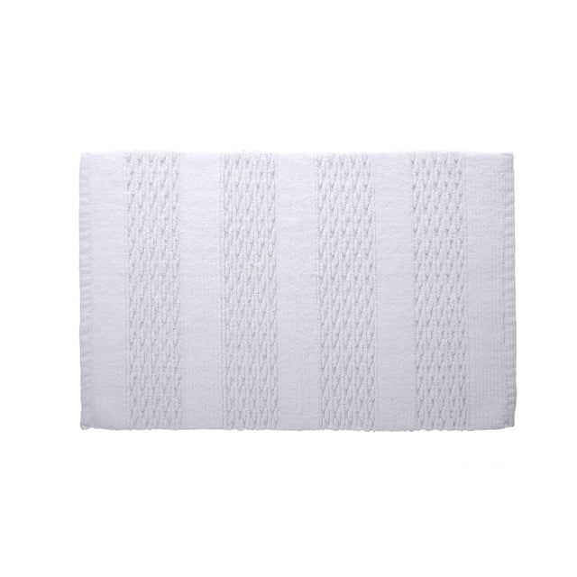 Tapis de Bain Regal Blanc, 20 X 30 Pouces, Fait de 100 % Coton avec Rayures Torsadées Texturées Verticales, Convient à la Salle de Bain et Lavable à la machine pour un Entretien Facile, Aussi Souvent Utilisé comme Tapis de Sol Doux dans les Entrées.
