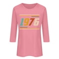 thumbnail image 2 of Uootdi Hauts pour Femmes Manches 3/4 Col Ras du Cou Imprimé Palmier Coucher de Soleil 1976 Coupe Décontractée T-Shirts Rétro Plage Vacances Cadeau, 2 of 5