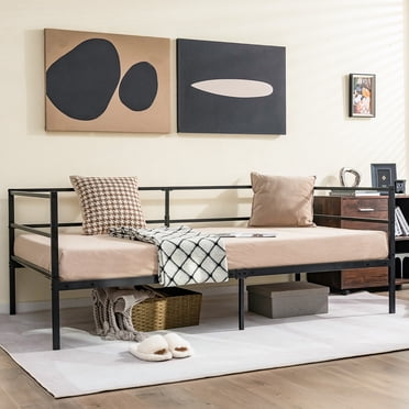 Costway Cadre de Lit-Banquette Double en Métal avec Tête de Lit pour Salon d'Invités
