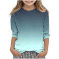 thumbnail image 1 of 2025 Chemises à Manches 3/4 pour Filles Mode Couleur Unie Col Rond Hauts Chemises Décontractées Vert Menthe, 1 of 6