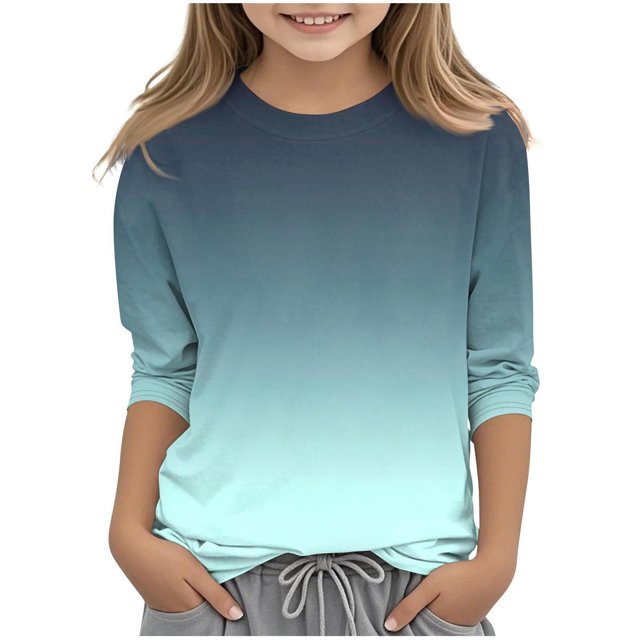 2025 Chemises à Manches 3/4 pour Filles Mode Couleur Unie Col Rond Hauts Chemises Décontractées Vert Menthe