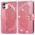thumbnail image 1 of Wallet Case for iPhone 6 plus/ 6S Plus, PU Leather Flip Protective Phone Case Wrist Strap Card Slots Holder Pocket Emboss Butterfly Flower Stand Case for iPhone Pink, 1 of 9