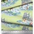 thumbnail image 2 of Soimoi Yellow Crepe Silk Fabric Animals & Pine Tree Fabric Prints By Yard 42 Inch Wide, 2 of 5