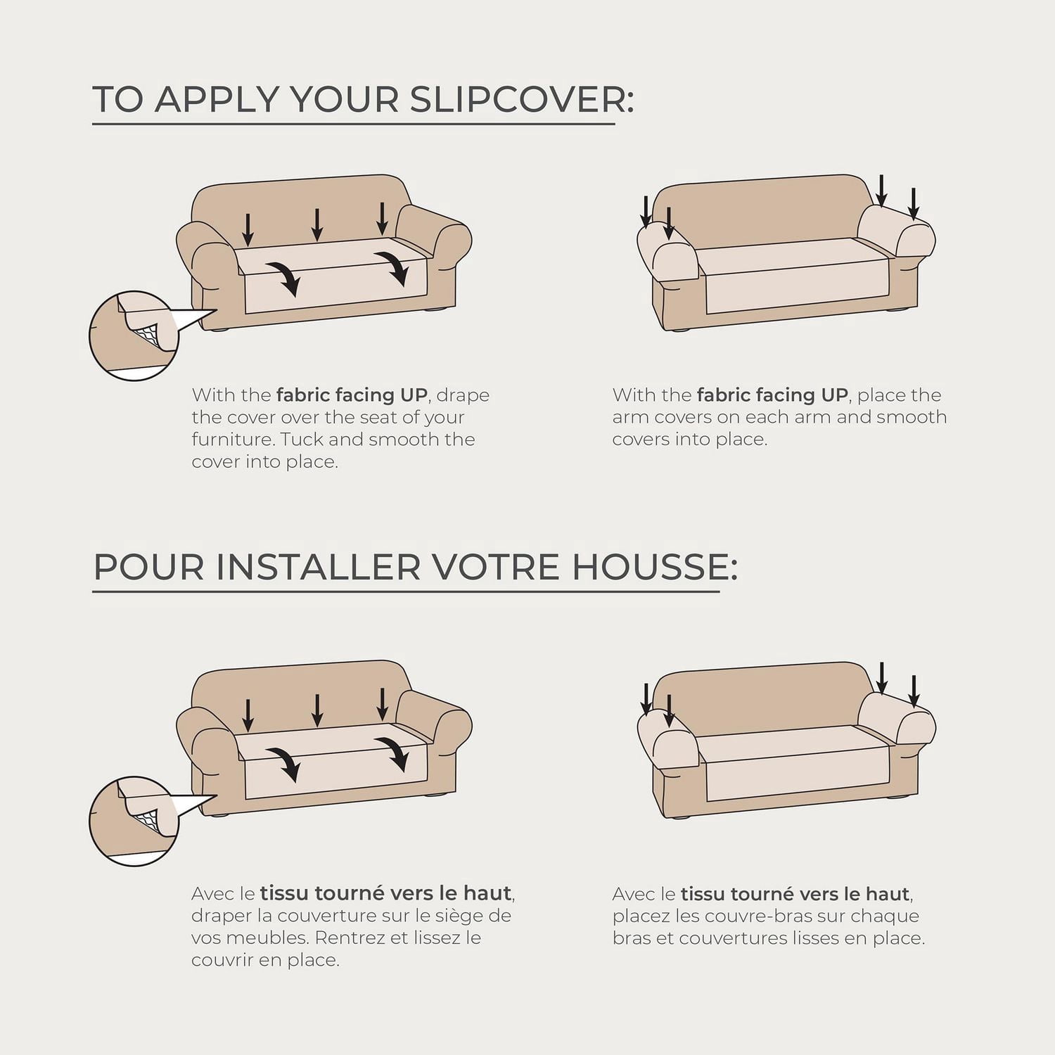 Housse de sofa en tissu faux sherpa imperméable SmartFit, housse de mobilier en 3 pièces, pour chiens et autres animaux de compagnie, Creme