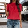 thumbnail image 2 of WEIYLL Ladies T Shirts Solid Temperament Loose Short Sleeve Mock Neck Ruffles Red Tops Sizes XL, 2 of 6