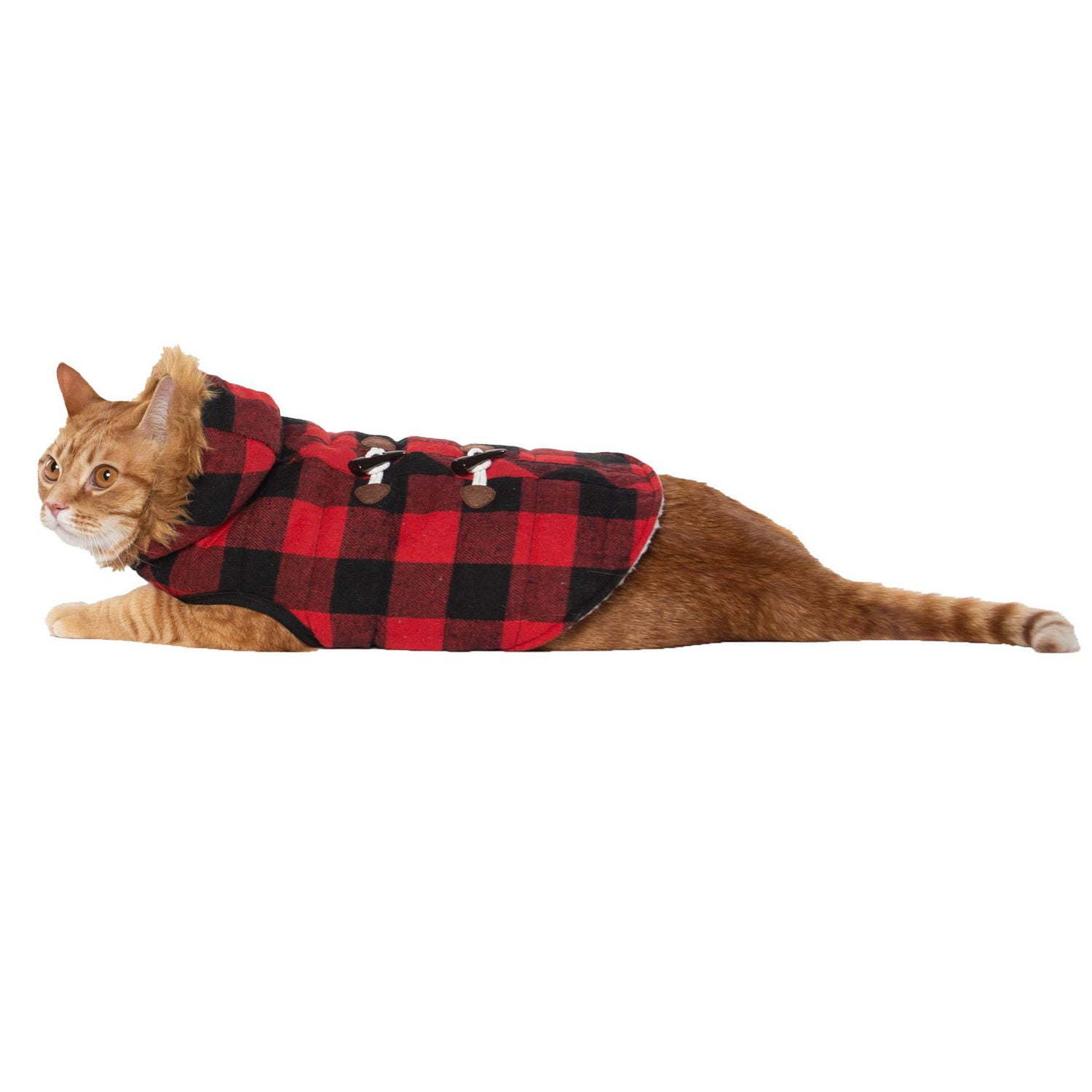 Holiday Time Vêtements pour chiens: Veste à capuche pour l'automne et l'hiver, tissu écossais rouge et noir, taille XS-XL