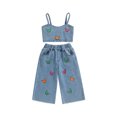 thumbnail image 1 of Faithtur 2Pcs Kid Girls Summer Outfits, Sleeveless Butterfly Embroidery Cami Tops + Jeans Set, 1 of 8