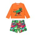 thumbnail image 1 of Kids Boys Summer Swim Trunks 2 Pieces Boy Surf Swimsuit Long Sleeve Cartoon Color Block Swimwear Spring Bathing Suits For Kid 3-4T, 1 of 6