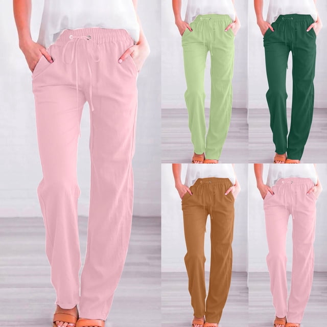 Sentmoon High Waisted Linen Pants Women Solid Color Drawstring Spring Pants for Women 2026 Oversized Relaxed Fit Straight Leg Summer Women's Lounge Pants for Travel and Vacation