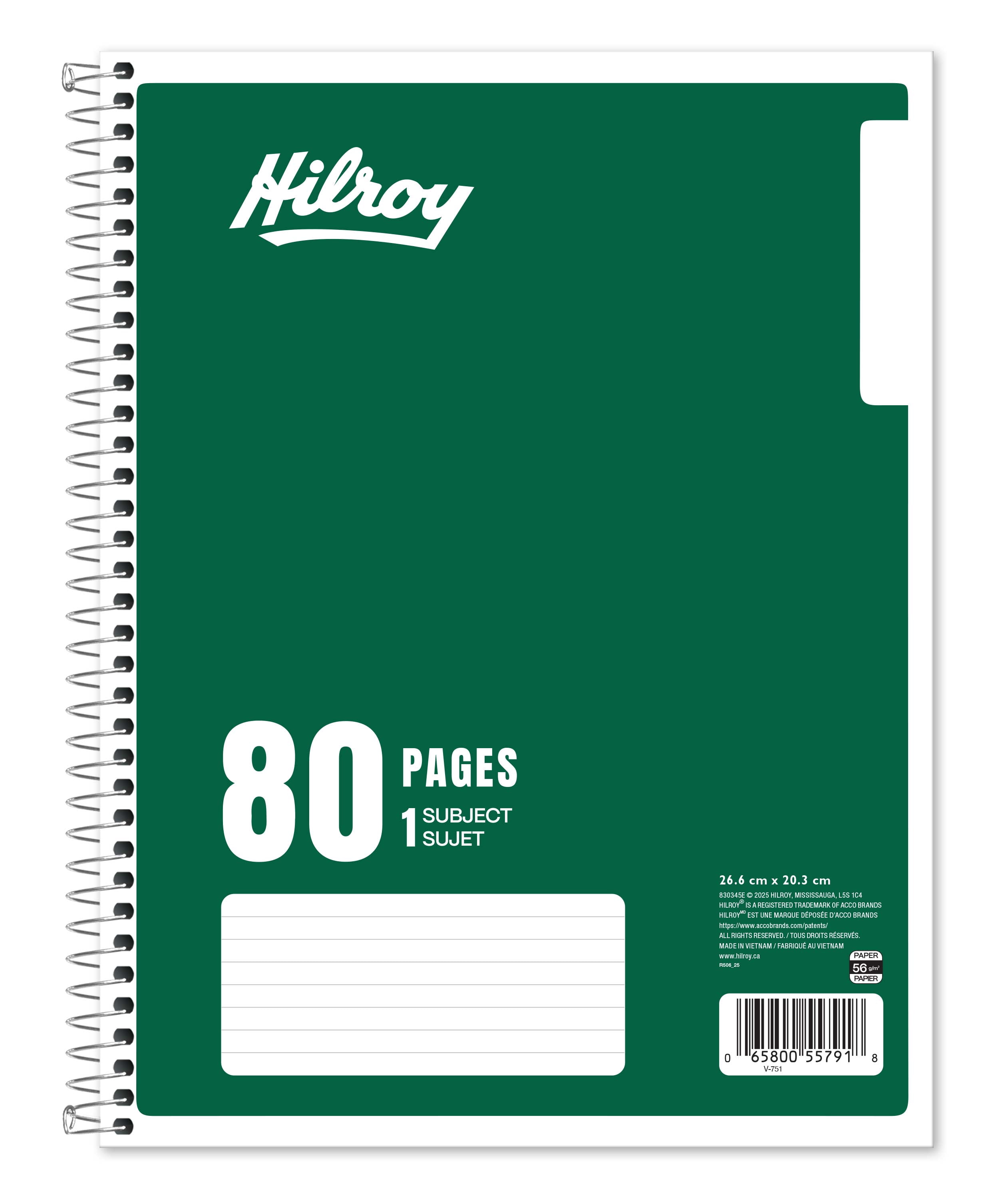 Hilroy 1 Subject 80pg Notebook Green