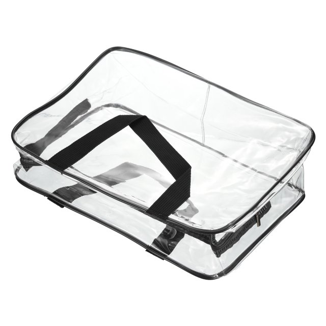 Unique Bargains L Size Clear PVC Toiletry Bag Makeup Cosmetic Pouch with Zipper Handle, Black
