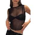 thumbnail image 1 of Faithtur Femmes d'Été Short Skinny Tops Couleur Unie Sans Manches O Cou Pure Crop Tops, 1 of 8