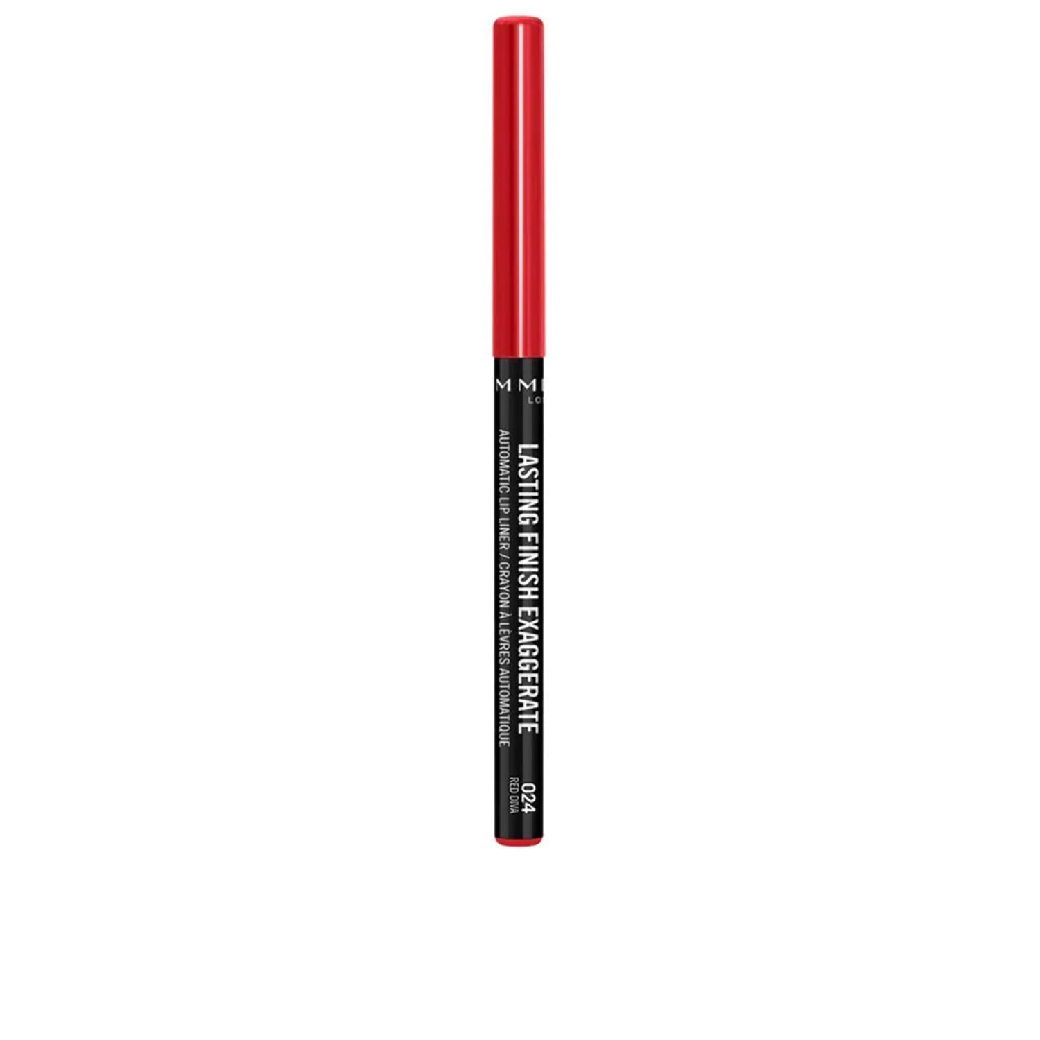 Rimmel Crayon à lèvres automatique Lasting Finish Exaggerate, crémeux, mélange de cire, silicone volatil et vitamines (E,C