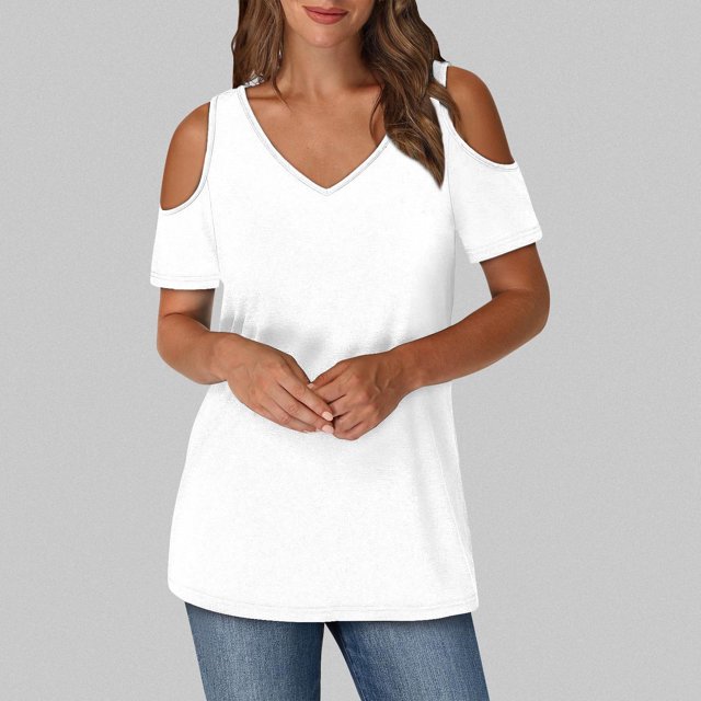 Soki Women's Off Shoulder Tee Clearance Blouses Short Sleeved V-Neck Fashionable Tops