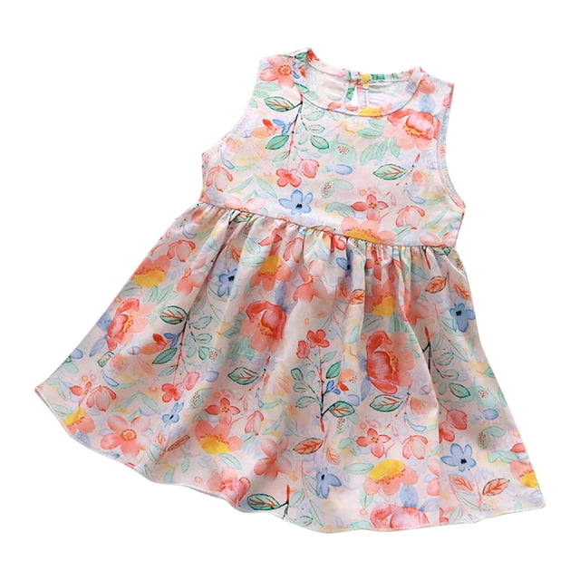 yoeyez Robes pour Filles Taille 7-8 Coton Enfants Imprimé Floral Robes Sans Manches Col Ras du Cou Ample Décontracté Fluide Robe Débardeur Vacances Fête Robes pour Fille Multicolore, 8-9 Ans