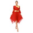 thumbnail image 1 of RUNQHUI Robe de Danse Métallique pour Femmes, une Épaule, Manches Évasées, Tunique de Danse Liturgique, Rouge TTG, 1 of 7