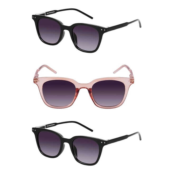 "The Modish" Womens Fashion Reading Sunglasses – Full Lens Reader, UV Protection, Stylish & Comfortable (3 Pack) - Jet/Glacier Pink - 1.50