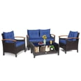 thumbnail image 4 of Costway 4PCS Patio Rattan Furniture Set Cushioned Sofa Storage Table Navy, 4 of 10