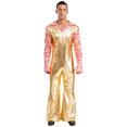 thumbnail image 1 of iiniim Men Shiny Metallic Jumpsuits 70s Disco Dance Leotards Stage Performance Costume Wide Leg Rompers Gold XL, 1 of 7