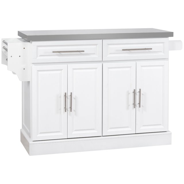 HOMCOM Îlot de Cuisine avec Dessus en Acier Inoxydable, 2 Tiroirs et 2 Armoires