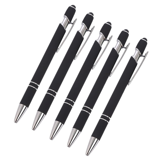 Maplenight Aluminum Ballpoint Pen with Touchscreen Tip - Metal Body, 1.5g Ink, 5pc Set for Business, Student Writing, and Screen Use Black
