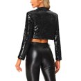thumbnail image 3 of INSPIRE CHIC Cardigan Ouvert pour Femme à Revers Cranté Court pour Fête Boîte de Nuit Blazer Scintillant à Paillettes Noir G, 3 of 5