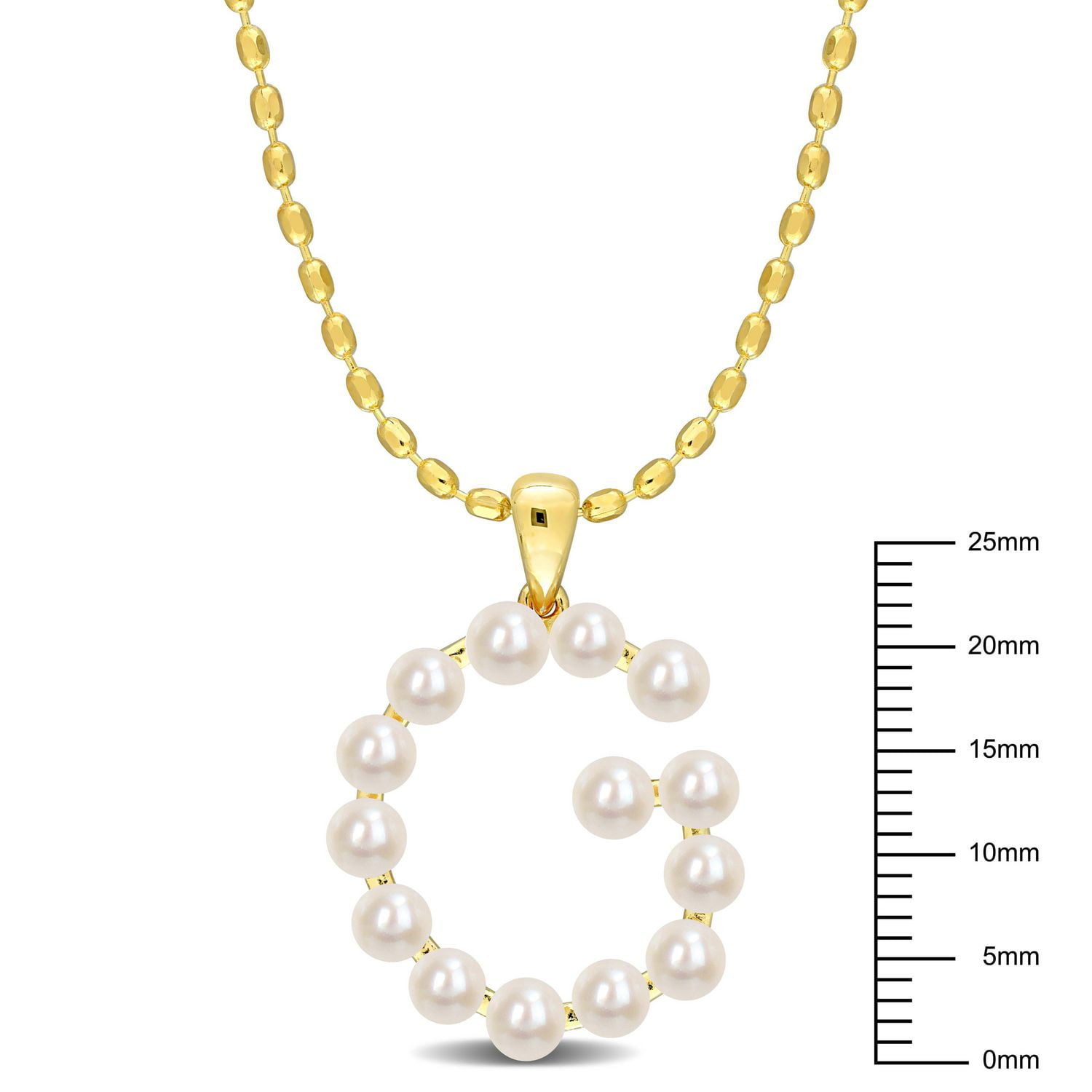 Collier initiale de Miabella avec perles culture d'eau douce en argent sterling plaqué en jaune